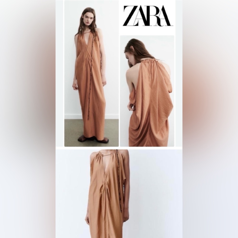 Zara Tan Maxi Dress Boho Vacation‎ Coastal Elevated Oversized Fit